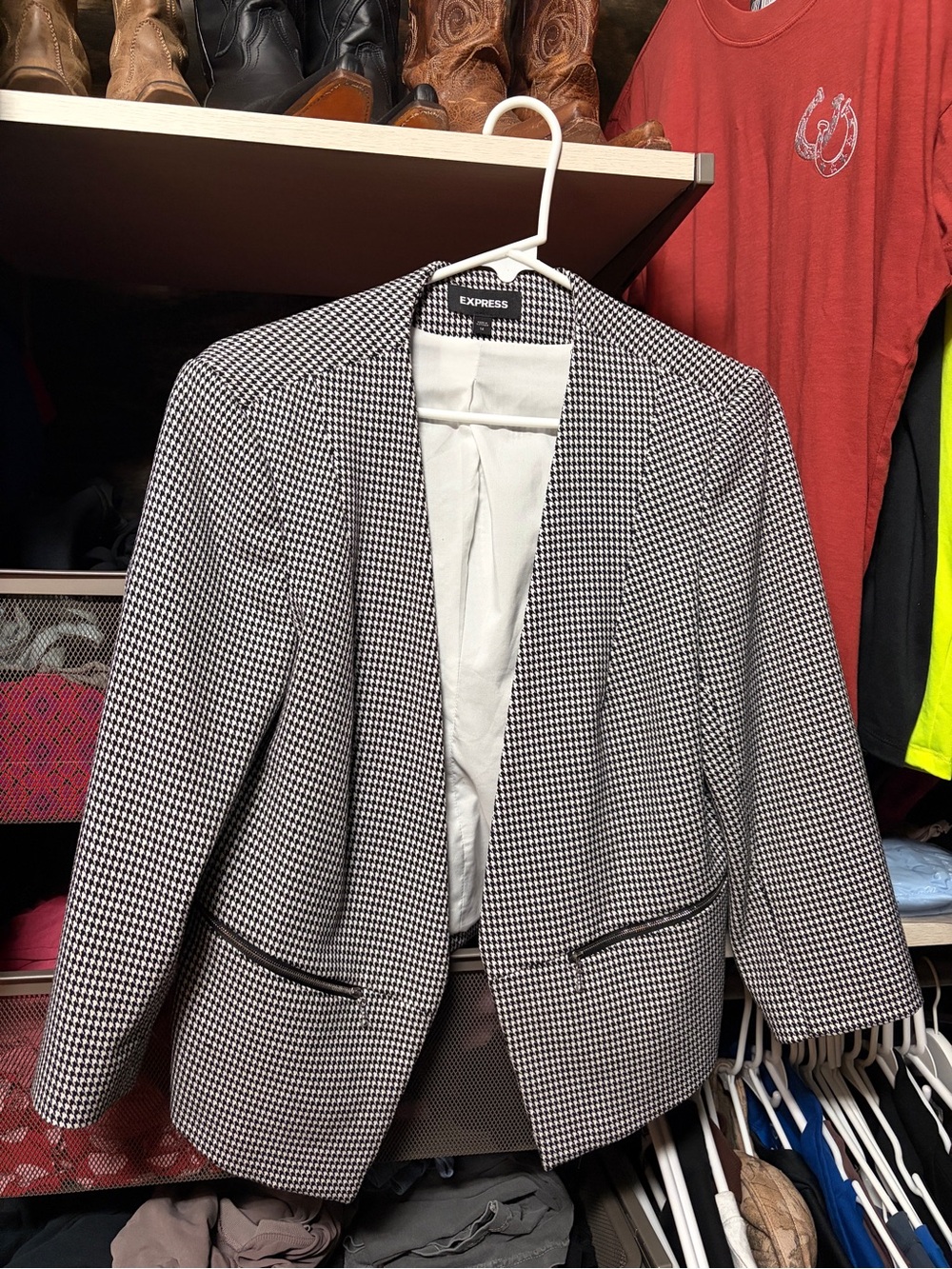 Express Black & White Houndstooth Blazer